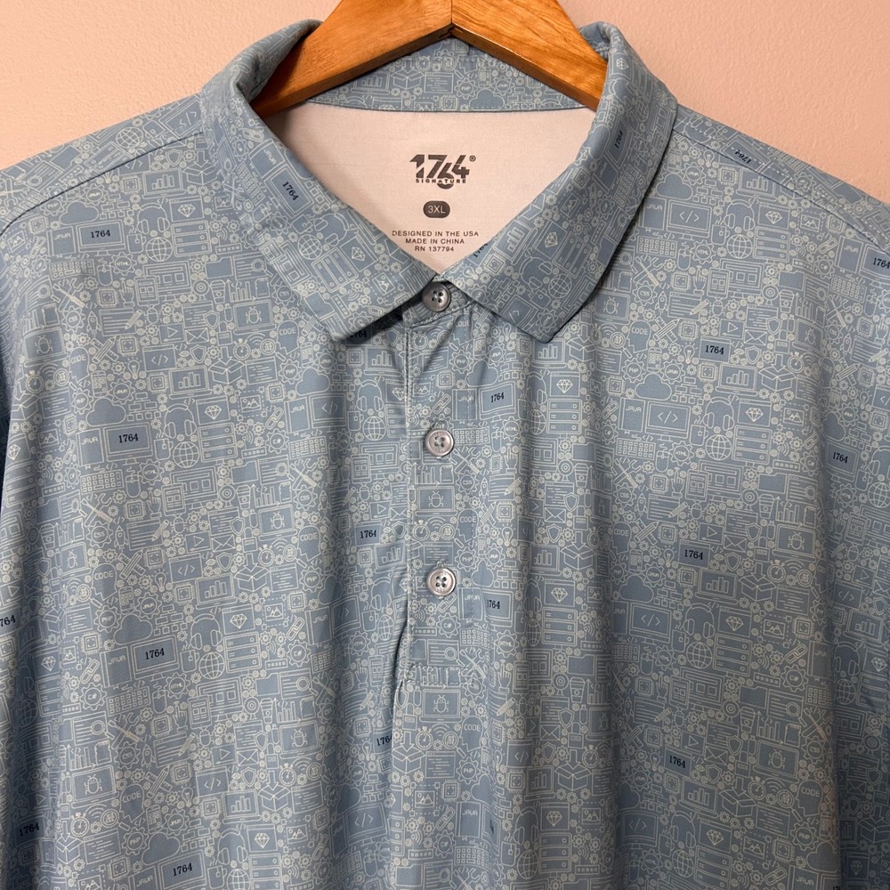 1764 Signature Polo Shirt Mens 3XL Blue Computer Science Coding Performance Golf